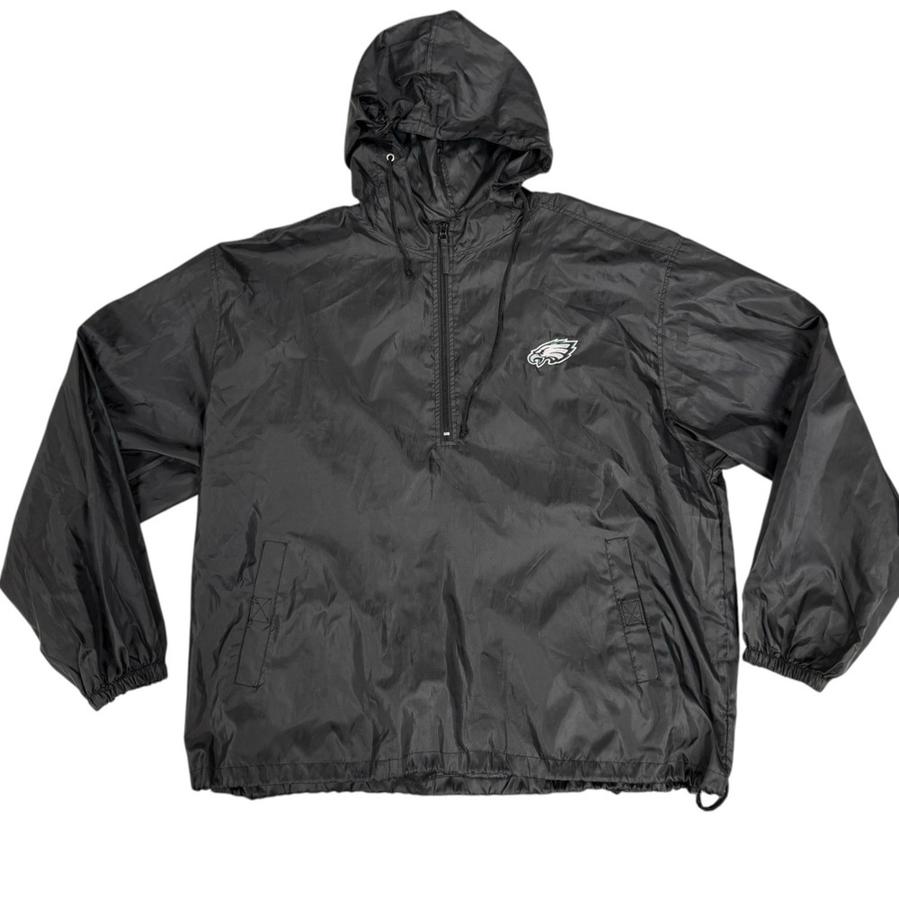 NFL Philadelphia Eagles Reebok Mens XL Packable Hooded Windbreaker Half Zip